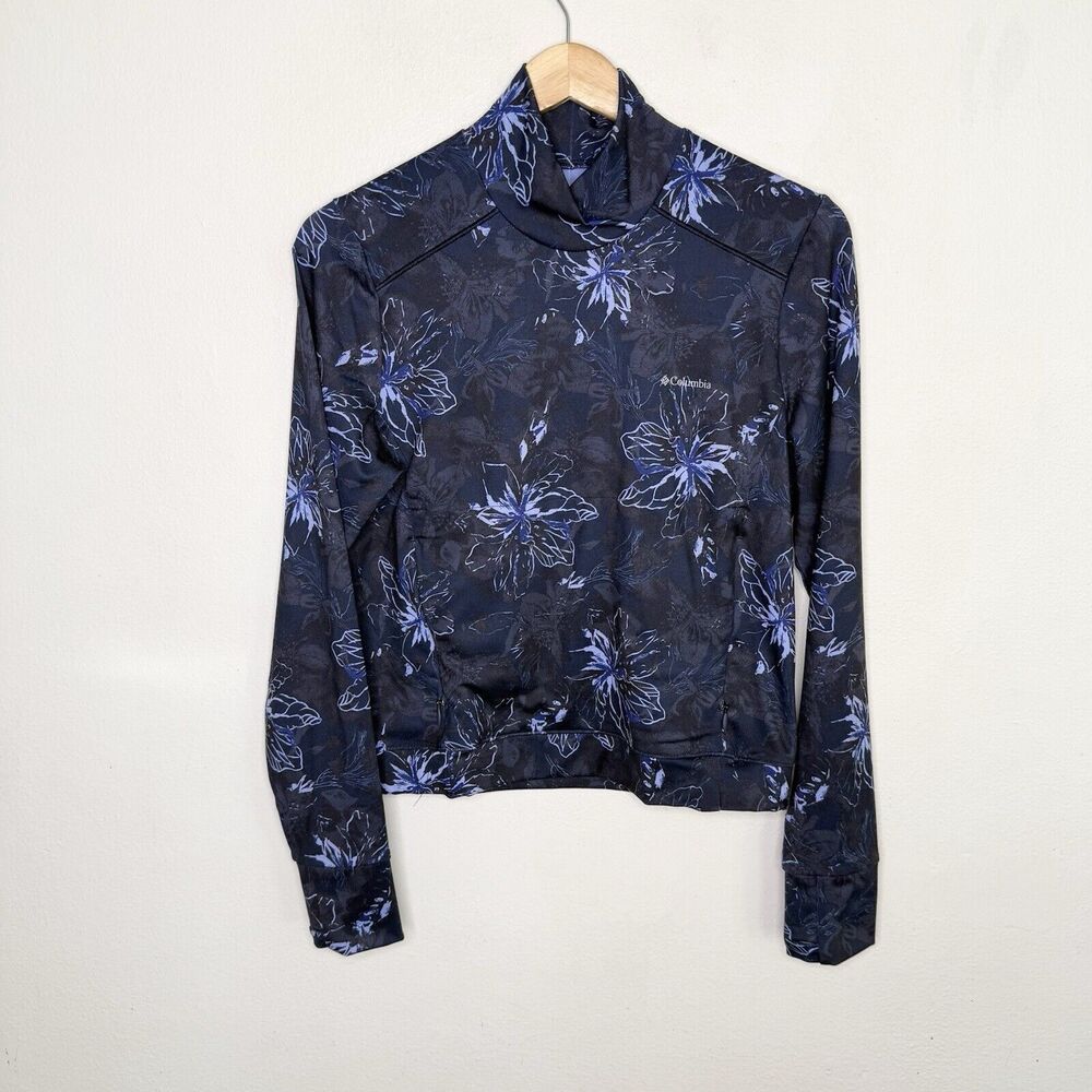 Columbia Ballona Pullover Top Mock‎ Neck Navy Blue Floral Women’s Small